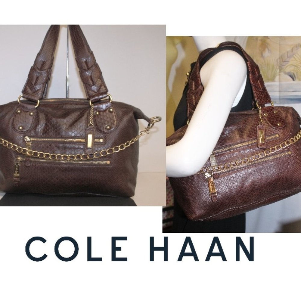 Cole Haan Brown Leather Tote with Gold Chain Detail